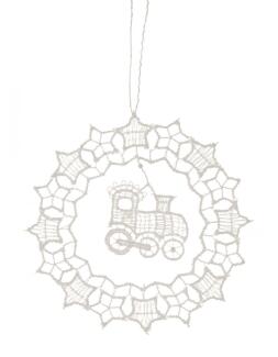 Baumbehang Kugel mit Lokomotive Plauener Spitze BxHxT 8x8x0,1cm