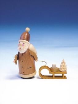 Weihnachtsfigur Weihnachtsmann mit Schlitten und kleinem Baum aus Holz von Fa.Knuth Neuber