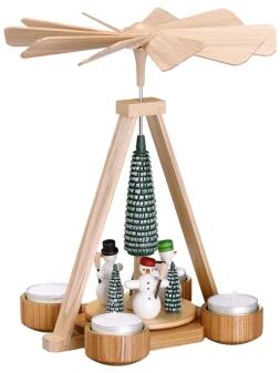 Pyramiden für Teelichter – Farbenfrohe, handgefertigte Pyramide Schneemänner – BxHxT ca. 19,5 x 25 x
