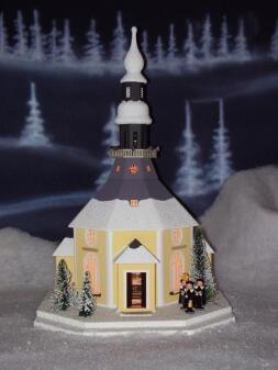 Lichterhaus – Seiffener Kirche mit Kurrende und Spielwerk – LxBxH ca. 26x32x42 cm