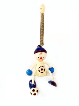 Schwingfigur – fröhlicher Fußballer mit rot-weißem Trikot und beweglichen Kordelarmen – BxHxT 10 x