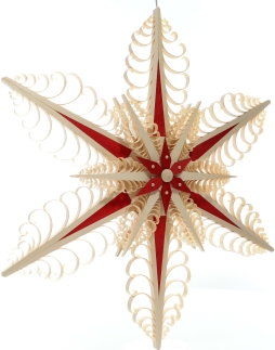 Spanstern Rot/Natur el. Beleuchtet LED Mitte mit Sterne (beidseitig) - Ansicht Vorne - Hergestellt