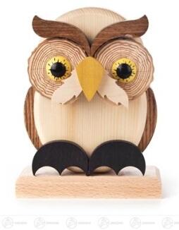 Brillenhalter fröhliche Eule aus handgeschnitztem Holz mit bunten Details von Großhandel Dregeno,