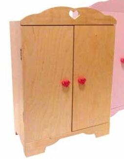 Kinderkleiderschrank – Puppenschrank aus Buchenholz natur mit Türen & Stange – BxHxT ca. 43x61x23 cm