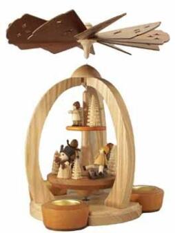 Tischpyramide Winterkinder mit Schneemann Höhe 28cm