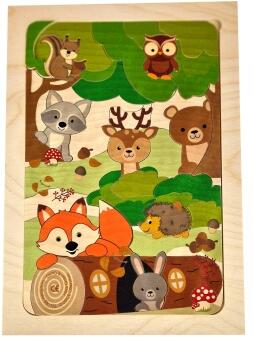 Puzzle – fröhlicher Fuchs in leuchtenden Farben aus Birkenleimholz mit Waldtieren von Hess Holz