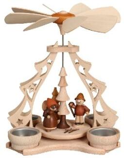 Weihnachtsdekoration - tolle Tischpyramide mit Waldfiguren und 4 Teelichter - HxLxB:23x20x19cm