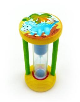 Zahnputzuhr – bunter Dinosaurier mit Sanduhr und Bürstenhalter – BxHxT 3,5 x 8 x 3,5 cm