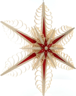 Spanstern Rot/Natur el. Beleuchtet LED Mitte mit Sterne (beidseitig) - Ansicht Vorne - Hergestellt