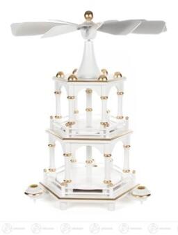 Pyramide – elegante zweistöckige Weißlackierung, handgefertigt, für Kerzen Ø 1,4 cm – BxHxT = 31,5 x