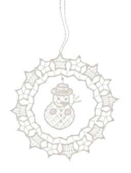 Baumbehang Kugel mit Schneemann Plauener Spitze BxHxT 8x8x0,1cm