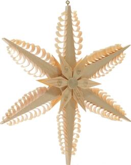 Spanstern Mitte mit Natur Holzstern und Punkten - Ansicht Vorne - Hergestellt im Erzgebirge