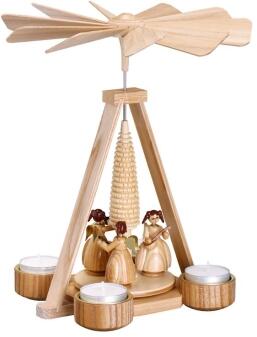 Zauberhafte Pyramide Engel mit Teelichtern und Ringelbaum - BxHxT 21,5x25x21,5cm