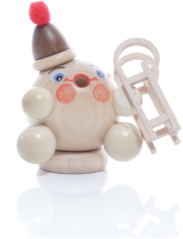 Räucherfigur – Mini Räucherschneeball mit Schlitten Bommelmütze - natur - BxHxT 8x8x7 cm