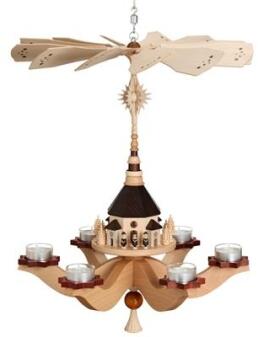 Hängepyramide Kurrende mit Seiffener Kirche naturbelassen aus Holz von Zeidler Holzkunst,