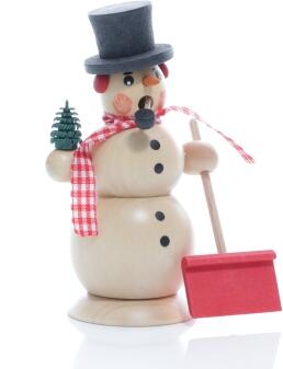Räucherfigur - Räucherschneemann mit Zylinder, Schaufel und Ringelbaum - natur – BxHxT 9x13x7cm