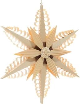 Fensterschmuck – Filigraner, handgefertigter Spanstern mit Kiefernstern, Blumenrosette und dunklem