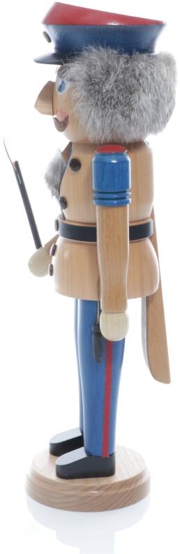 Weihnachtsfigur - Nußknacker Eisenbahner mit Kelle und Pfeife - Ansicht Links - Er trägt die