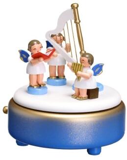 Spieluhr – detailreiche Engel mit Instrumenten, bunt lackiert – spielt festliche Weihnachtsmelodie –