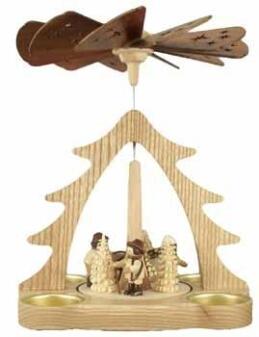 Tischpyramide Waldarbeiter in Naturfarben mit Teelichtantrieb und Bäumen aus Holz von Holz- und