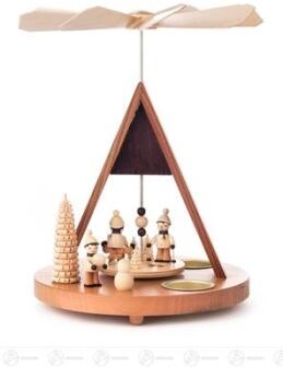 Pyramide – winterliche Szene mit Kindern und Schneemann, Spitzdach, naturfarben – für Teelichter –