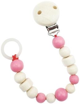 Schnullerkette – liebevoll handgefertigt, zart rosa mit farbigen Holzelementen von Hess Holz