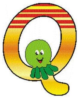 Holzbuchstabe – bunter, verspielter Buchstabe Q mit Tiermotiv, kinderfreundlich lackiert – BxHxT =