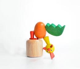 Holzspielzeug Wackelfigur Hahn grün Höhe=8cm