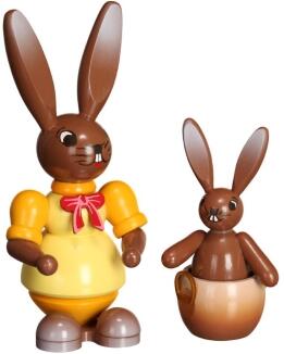 Osterdekoration - Osterhäsin mit Kind farbig - HxLxB 21x15x9cm