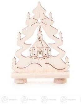 Schwibbogen Mini-Tanne mit Seiffener Kirche aus Holz von Dregeno, filigrane Erzgebirge Miniatur 6 cm