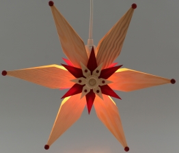 Kieferstern doppelt el. Beleuchtet Mitte mit roten Stern (Beidseitig) - Ansicht Beleuchtet -