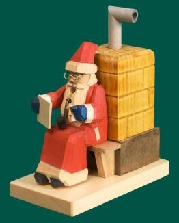 Räuchermann – gemütlicher Weihnachtsmann mit Buch am Ofen, rot-braun – BxHxT = 8 x 13 x 5 cm