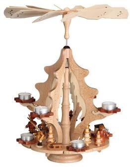 Weihnachtsdekoration - Tischpyramide Winterkranz mit Winterkinder und Teelichter - HxLxB 37x37x48cm