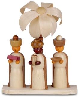 Miniaturfigur – Heilige drei Könige auf Sockel mit Palme naturbelassen – Größe ca. 10,5cm