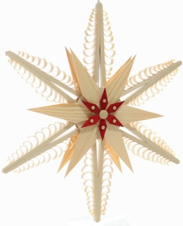 Fensterschmuck - Filigraner, handgefertigter, elektrischer Spanstern mit sechs Spanbäumen und zwei