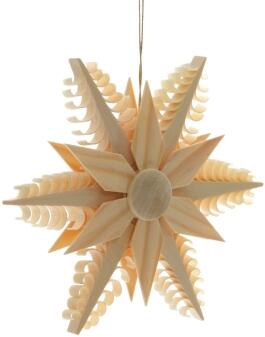 Christbaumschmuck – filigraner, handgefertigter Spanstern mit sechs Bäumchen und beidseitigem