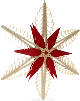 Fensterschmuck - Spanstern mit LED-Beleuchtung, 6 roten & 8 naturfarbenen Kiefernsternen,