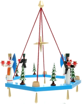 Lichterkranz - Adventskranz rot mit Engel und Bergmann – Ansicht 1 - Hergestellt im Erzgebirge