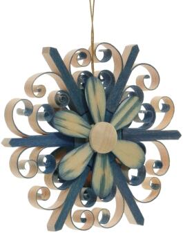 Strauchbehang – filigraner blauer Spanstern mit Holzblüte, naturbelassenes Lindenholz – BxHxT ca.