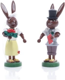 Osterfigur - Osterhasn Braut & Bräutigam mit Zylinder und Schleppe - Ansicht Vorne