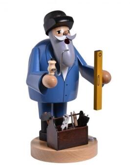 Räuchermann Handwerker mit Wasserwaage und Werkzeugkiste aus Holz, farbenfroh, von KWO