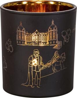 Teelichthalter – märchenhaftes Schloss Moritzburg mit Aschenbrödel und Prinz, schwarz matt mit