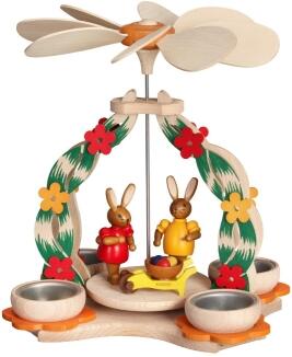 Tischpyramide - Osterhasen mit Schubkarre farbig - HxLxB 23x20x15,5cm