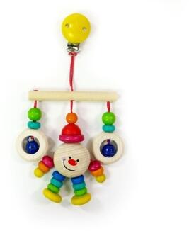 Babyspielzeug – farbenfrohes Minitrapez mit Holzfigur „Michel“ – BxHxT 14 x 22 x 3 cm