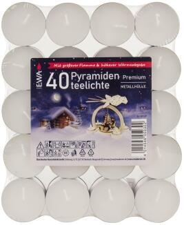 Teelichter – weiße Ersatzkerzen für Pyramiden und Schwibbögen, in stabiler Metallhülle, ØxH = 3,9 x 