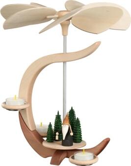 Weihnachtspyramide Bergwichtel natur mit Holzschnitzerei drehbar von Seiffener Volkskunst eG, 30 cm,