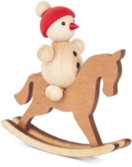 Miniaturfigur Schaukelpferd mit Schneemannkind natur BxHxT 2x5x5cm