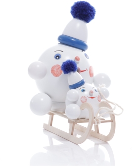 Räucherfigur - Räucherschneeball Blau mit Mini Schneeball auf Schlitten - BxHxT 18x18x13cm