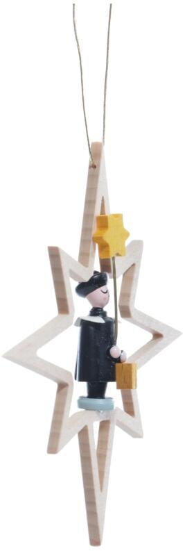 Christbaumschmuck - Holzstern mit Kurrendesänger und Stern - Ansicht Rechts - Verschönert jeden