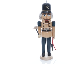 Weihnachtsfigur - Nußknacker Feuerwehrmann mit Schlauch und Beil - Ansicht Geöffneten Mund